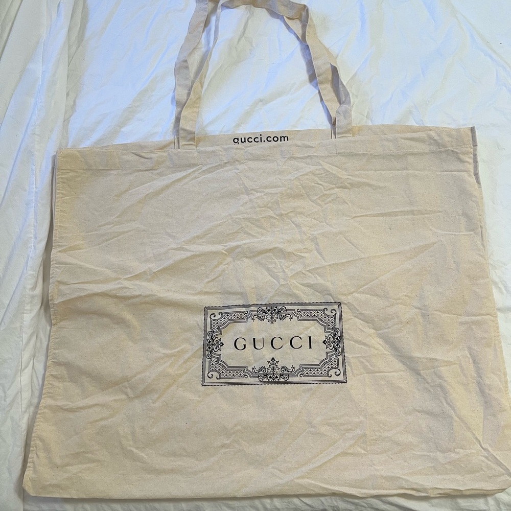 Gucci XL Cotton Canvas Reusable Tote Bag Ivory Off-White Logo OS